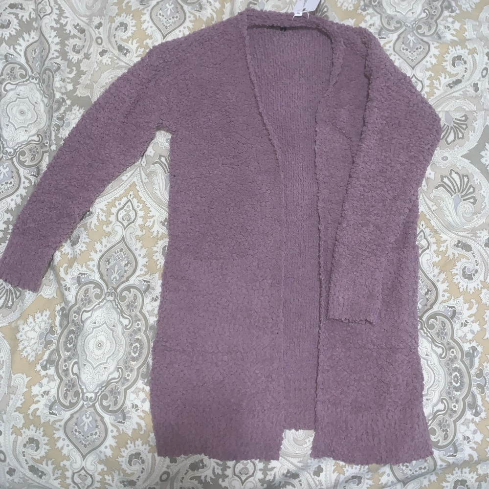 Small fuzzy purple cardigan